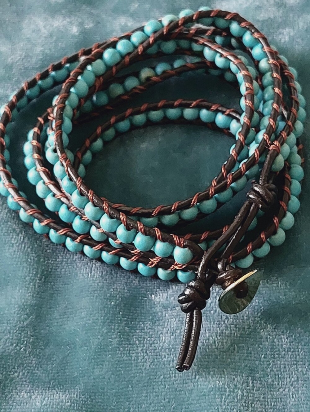 Lulu Dharma Turquoise and Leather Wrap Around Bracelet